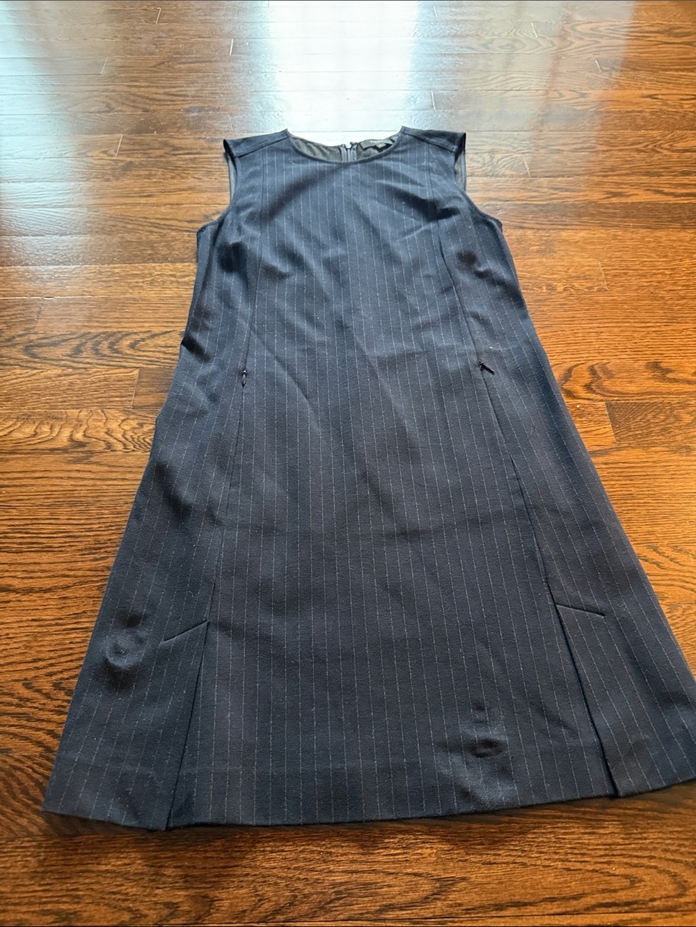 Theory Navy Pinstripe Sleeveless A-Line Dress